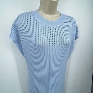 Light Blue Ribbed Pointelle Knit Maxi Dress Cap Sleeve Column Dress XL, NWOT